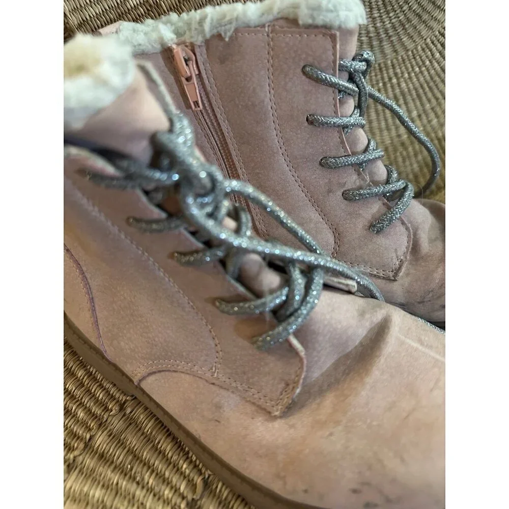 OshKosh B’gosh Pink Faux Fur Lined Lace-Up Boots - Kids Size 2